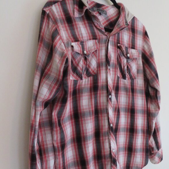 DKNY | Size XL | Cotton Hooded Button Up Plaid Sweater Long Sleeve Y2K Vintage - Picture 5 of 12